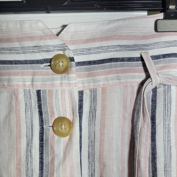 ❤️ 3 for $35 Ever New linen blend tie waist  striped mini knee length skirt 10 - Picture 2 of 8
